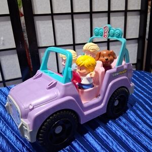 Little People Barbie Beach Cruiser Toy Car With Music 4 Figures For Toddlers
